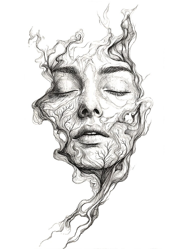 Ethereal Smoke Face – Surreal Line Art Portrait by Silent.Lines