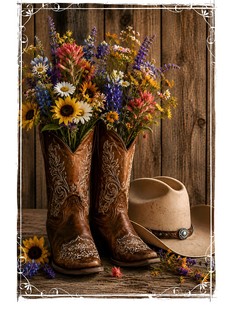 Wildflower Cowgirl – Rustic Western Boots & Flowers by The Cutting Room