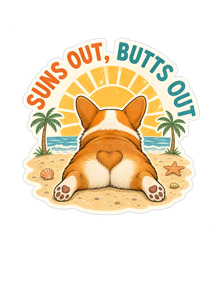 Suns Out Butts Out Cute Corgi Beach by Kaikab007