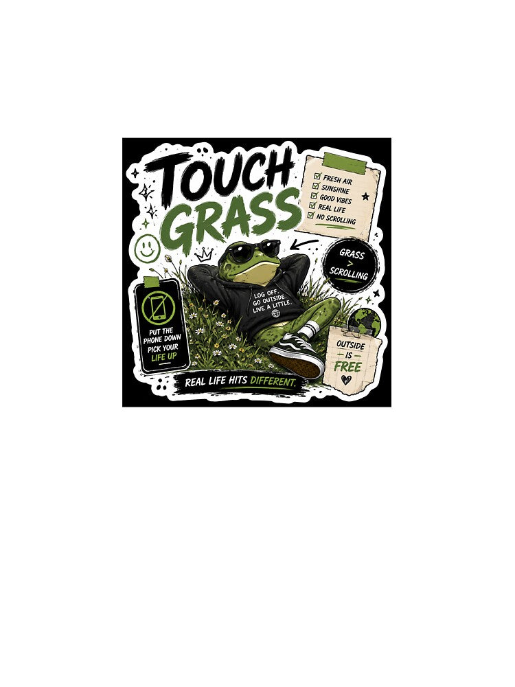 Touch Grass | Funny Gen Z Frog Meme Sticker by Ananyamalik12