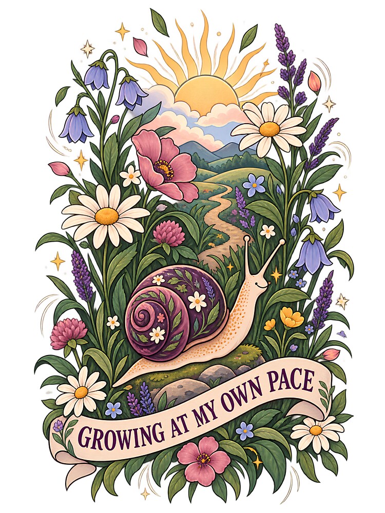Growing at My Own Pace Botanical Snail Garden Art by Tharaazu