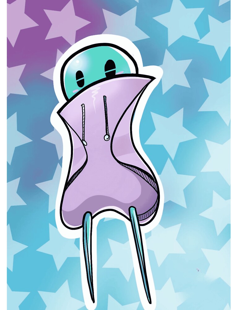 Cute Turquoise Alien Character Wearing Purple Oversized Hoodie by AstroOceania