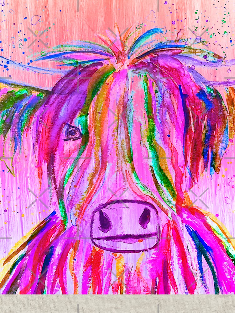 Highland Cow Farm Animal Watercolor Pastel pink by Artbymonika
