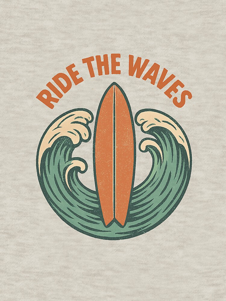 Ride the Waves — Retro Surfboard & Ocean Waves Vintage Illustration by HoopeStylee