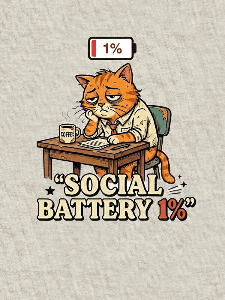 Social Battery 1% Cat – Funny Introvert Office Humor by Dada-arts