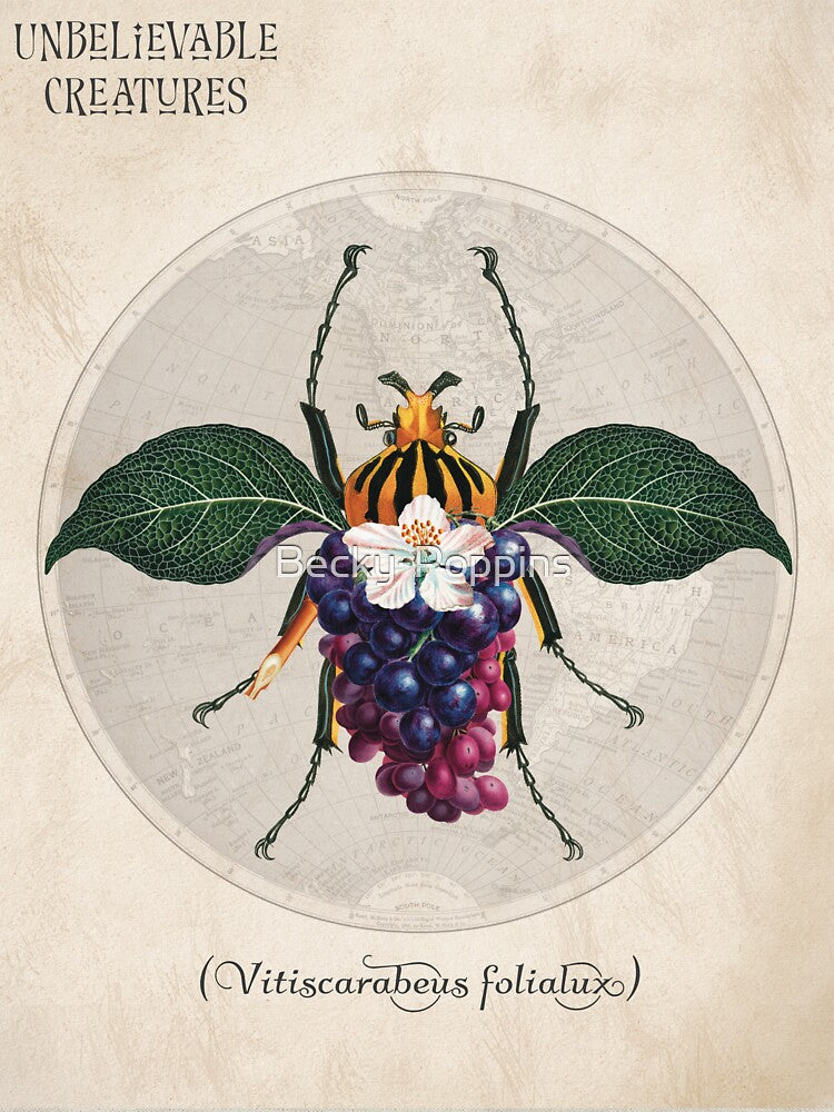 Vitiscarabeus Folialux | Surreal Grape Beetle Collage Creature by Becky-Poppins