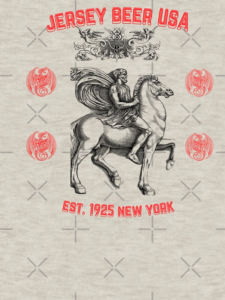 Jersey Beer USA New York 1925 Est. Greek Horseman Horse - 02 by Henk GoGo T-Shirts ⭐️⭐️⭐️⭐️⭐️