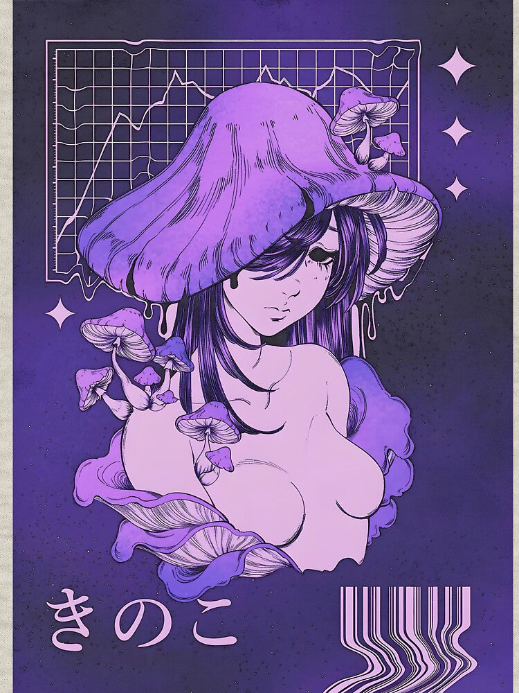 Sad anime mushroom girl purple lo-fi aesthetic by yakima-deona