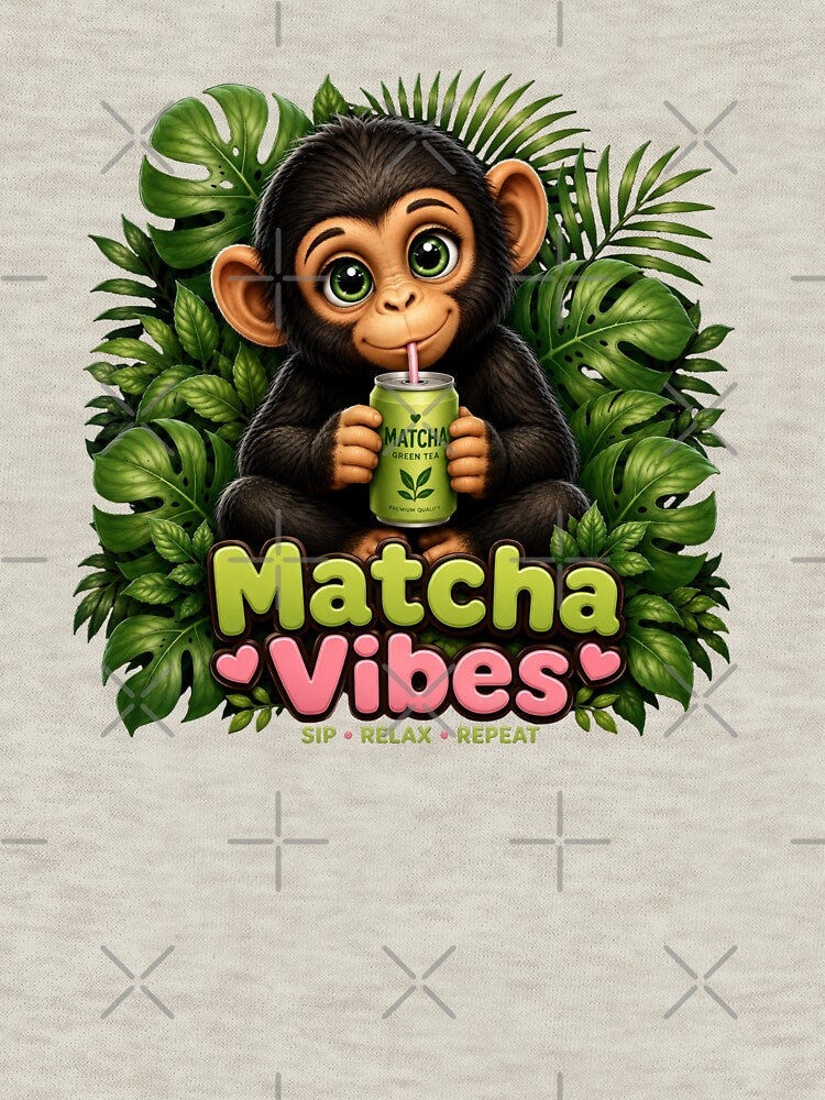 Cute Chimp Matcha Vibes Kawaii Jungle Tea Lover T-Shirt by Aimetoi