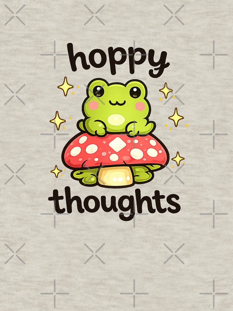 Hoppy Thoughts – Cute Kawaii Frog on Mushroom Sticker | Whimsical Positive Cartoon by StickyDelights