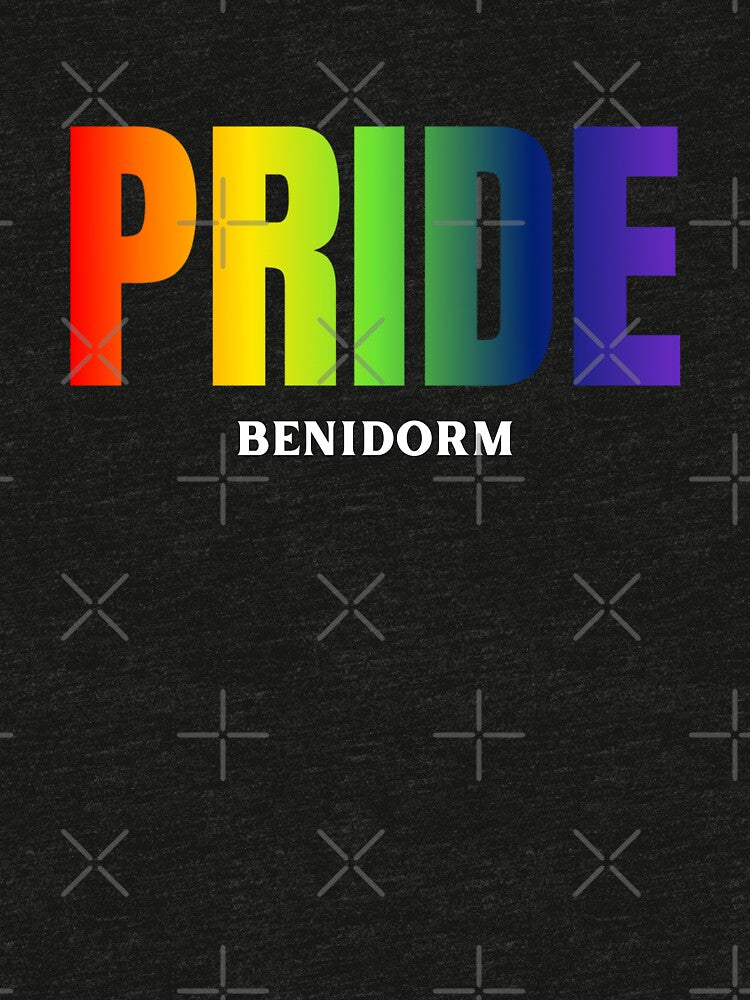 Benidorm Pride t-shirt, Rainbow color pride LGBTQ graphic t-shirt, Pride unisex t-shirt by PrideBeProud