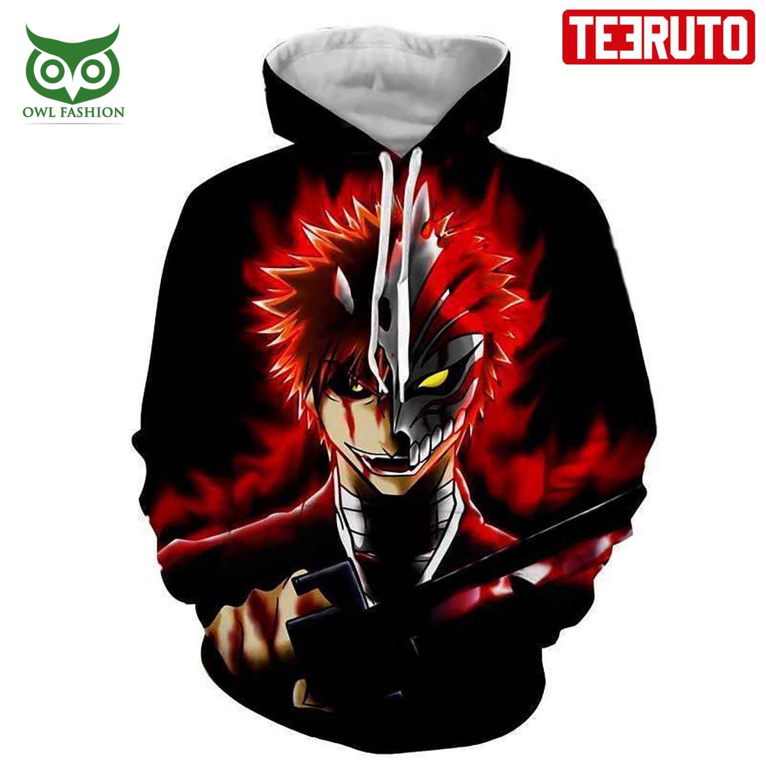 Rage Graphic Ichigo And Hollow Mask Bleach Anime HD 3D AOP Hoodie