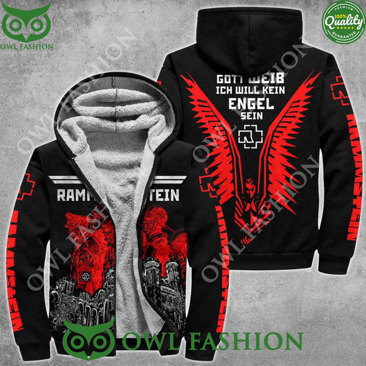 Rammstein Gott Weib Ich Will Kein Engel Sein rock band zip fleece hoodie