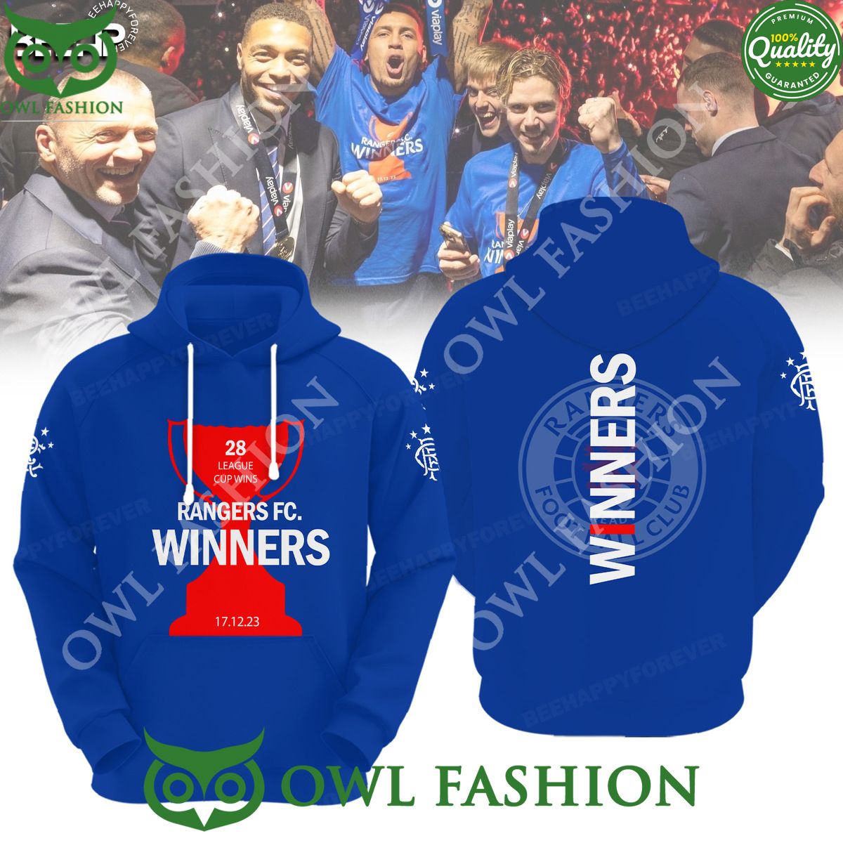 Rangers FC winners 28 league cups win blue printed hoodie