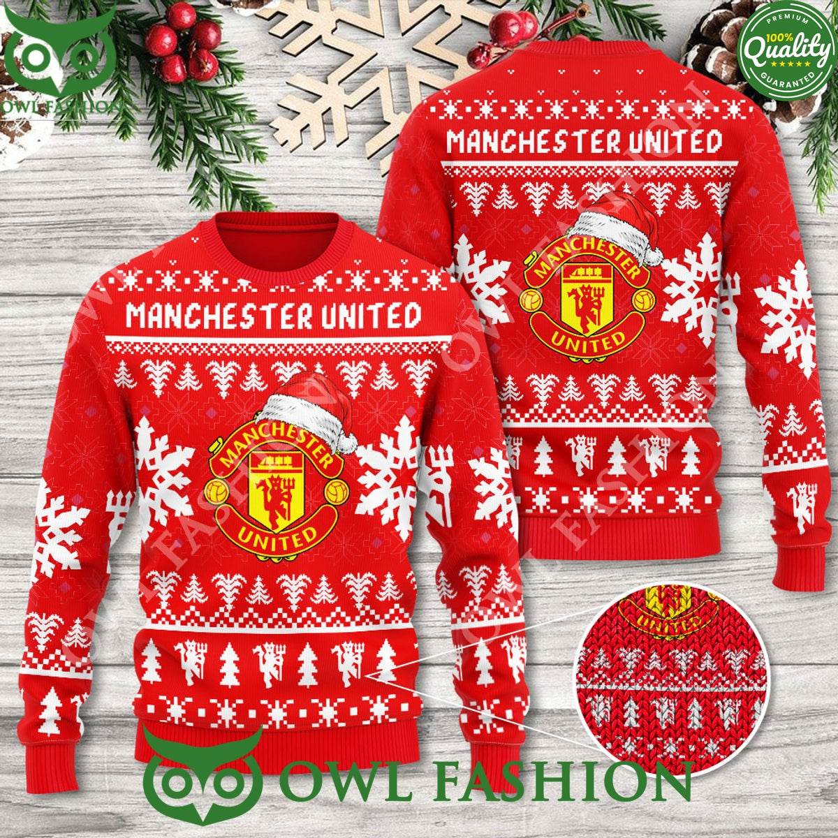Manchester United Premier League Red Xmas 3D Ugly Sweater