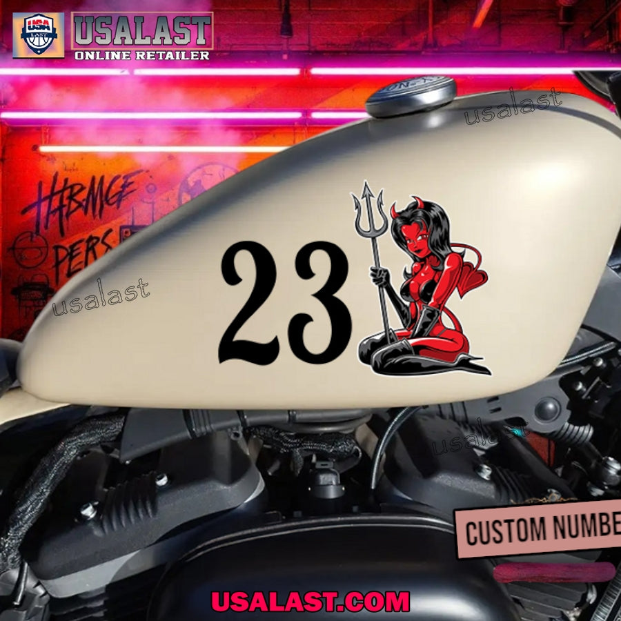 Red Devil Girl Motorcycle Custom Text Decal