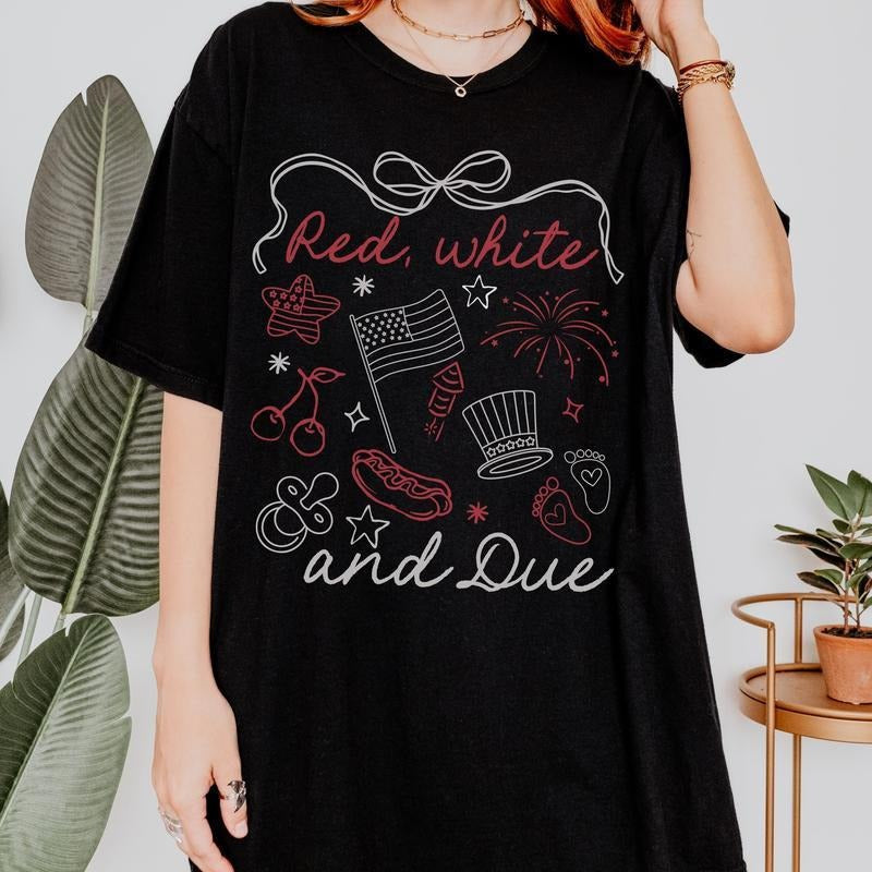 red white Gunpla brand due shirt, 4th FOG July pregnancy reveal shirt, summer pregnancy announcement tee, expecting mom...