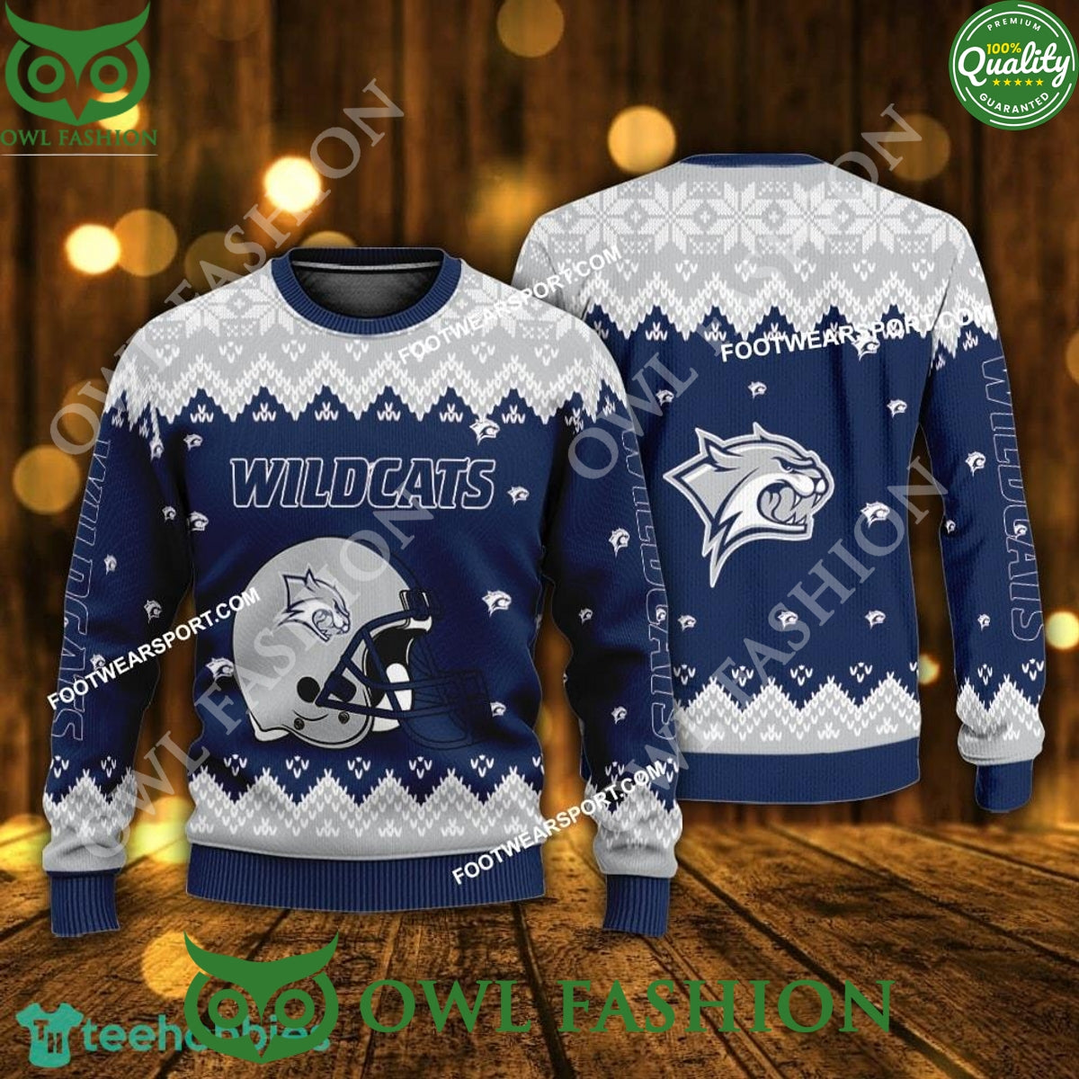 Logo Pattern Helmet New Hampshire Wildcats Xmas 3D Ugly Sweater