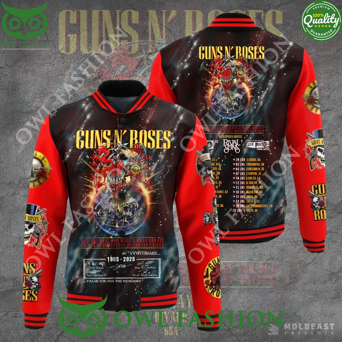 Rock Rival Sons Guns N Roses 1985 2025 Tour 40 anniversary Baseball Jacket