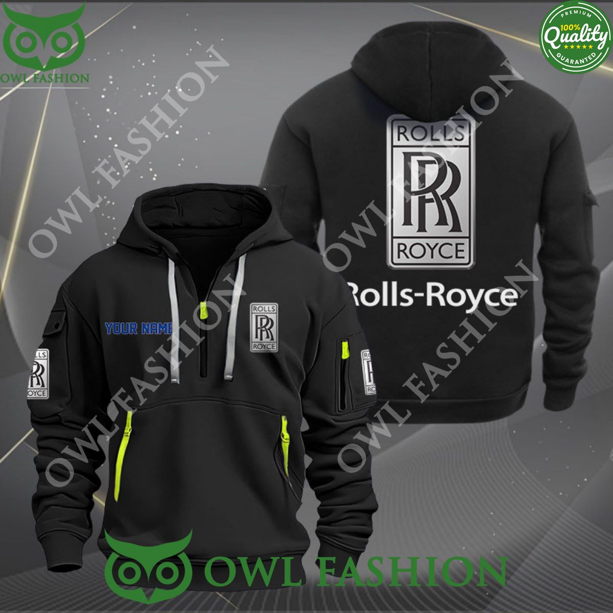 Rolls Royce Brand Logo Personalized 2D Half Zipper Hoodie