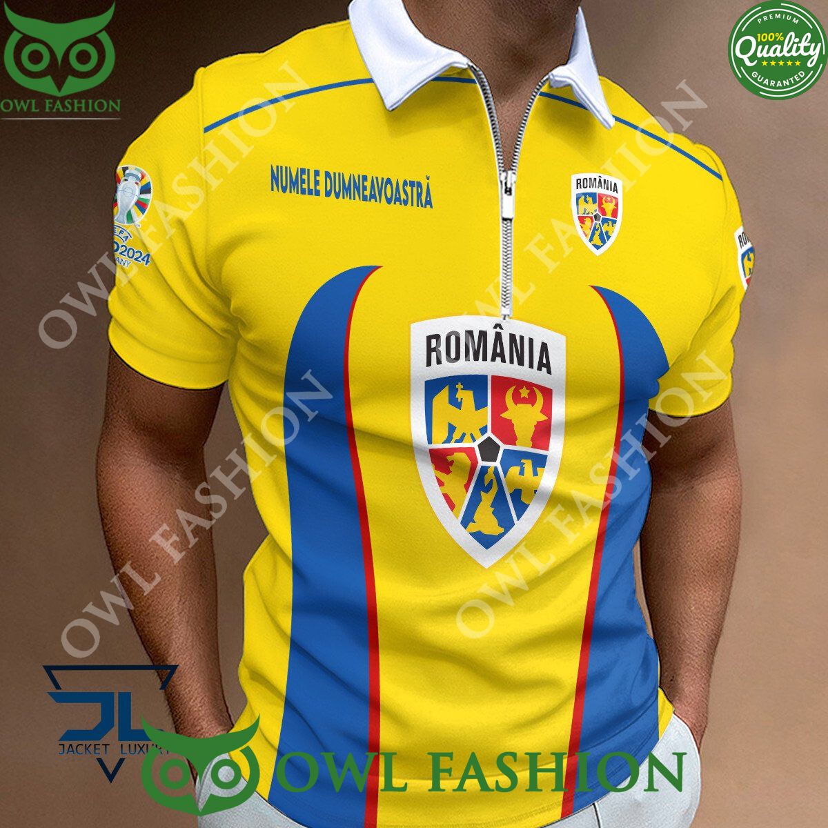 Romania national football team zipper polo shirt