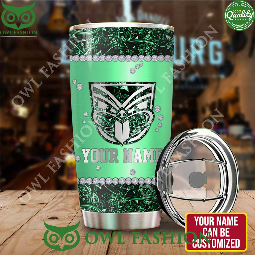 Personalized New Zealand Warriors Green Pattern Tumbler Cup
