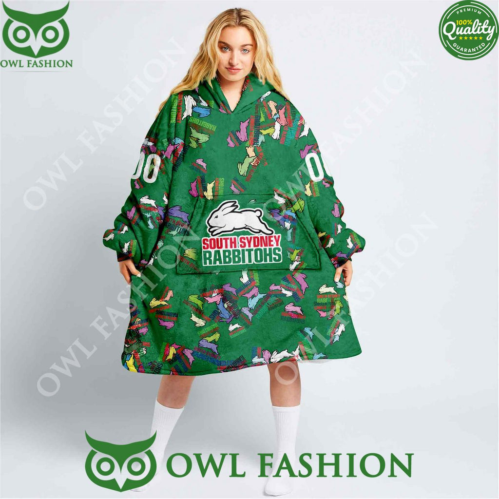 Rugby League South Sydney Rabbitohs Logos pattern NRL Custom fleece blanket hooodie