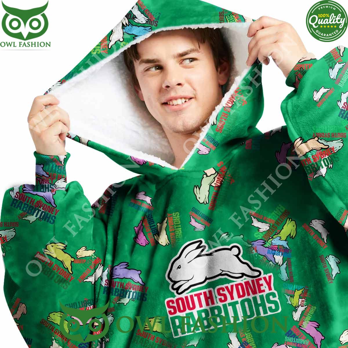 Rugby League South Sydney Rabbitohs Logos pattern NRL Custom fleece blanket hooodie
