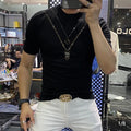 New Men Luxury Diamond Rhinestones Fashion Black White T-Shirt High Quality