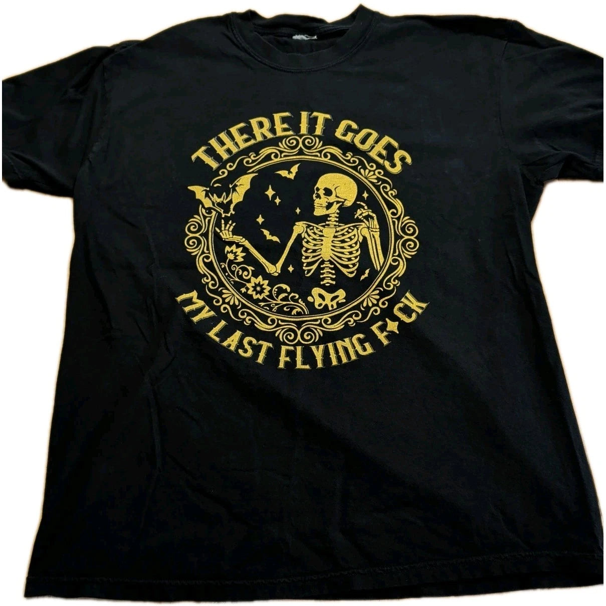My Last Flying F Shirt Mens L/XL Black Halloween Graphic Tee Witchycore Grunge