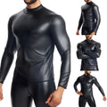 New Men's Sexy Club Nightclub Leather Slim Long Sleeve Casual T-Shirt Tops