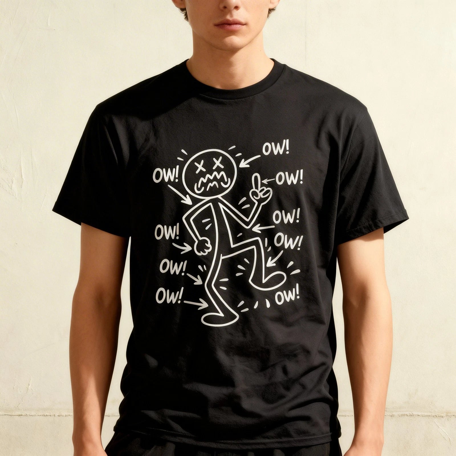 Ow Ow Ow Comedy Stick Character T-Shirt, Funny Chronic Pain Meme Shirt
