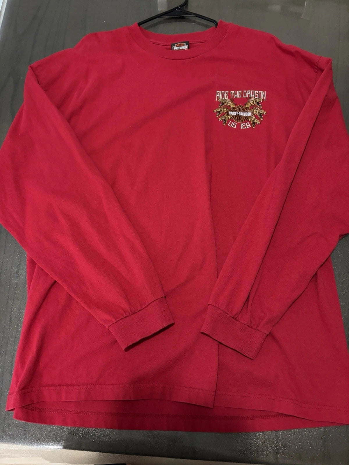 Harley Davidson Smoky Mountain Ride The Dragon Mens 2XL Long Sleeve T Shirt Red