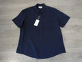 M&S MARKS & SPENCER NAVY BLUE SLIM FIT PURE LINEN SHORT SLEEVE SHIRT SIZE 2XL