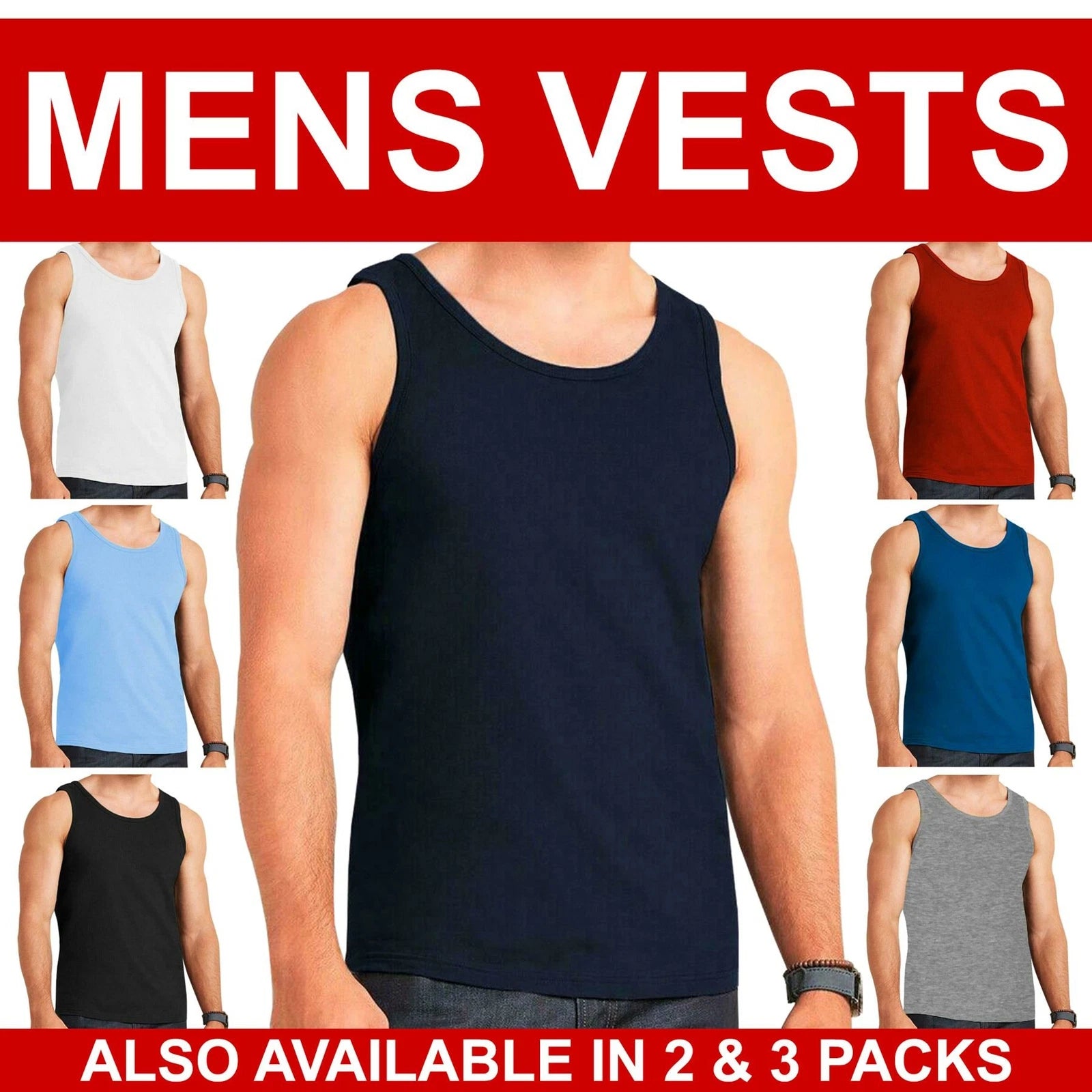 Mens Vests Top 100% Cotton Plain Tank Top Summer Training Gym Classic Vest S-5XL