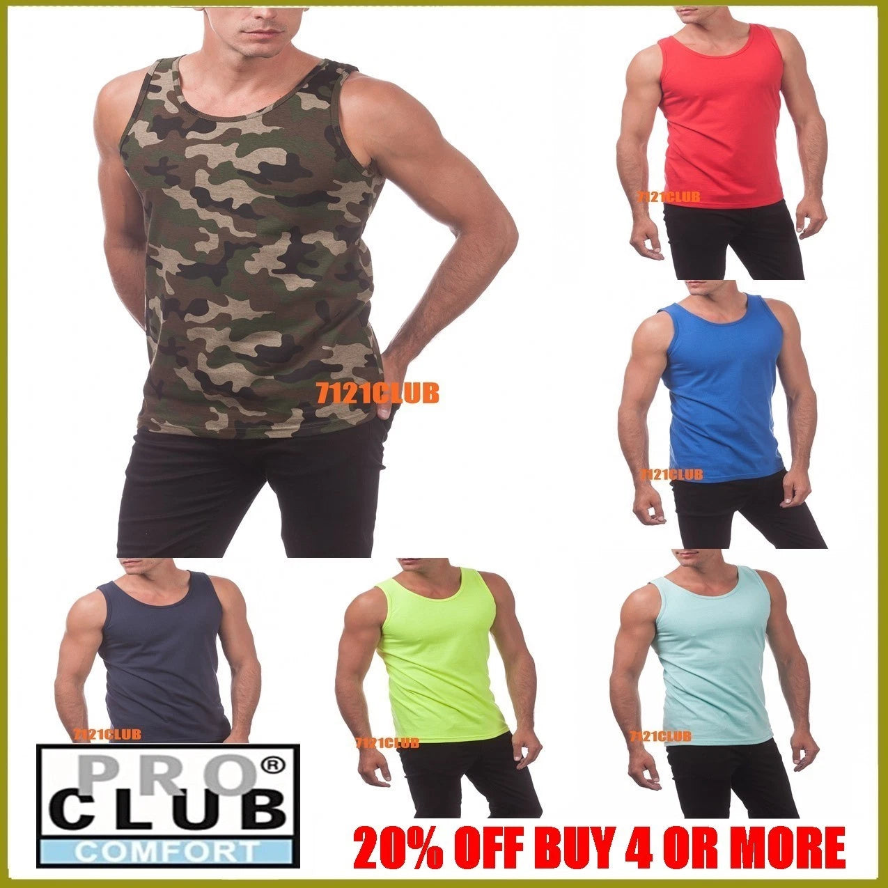 PRO CLUB TANK TOP MENS SLEEVELESS MUSCLE SHIRT PROCLUB PLAIN CAMO T SHIRTS S-5XL