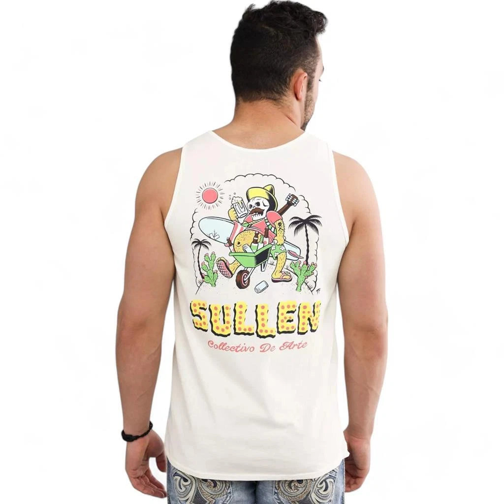 Men's Sullen Art Collective Surfer Beer Belly Antique White Tank Top T-Shirt