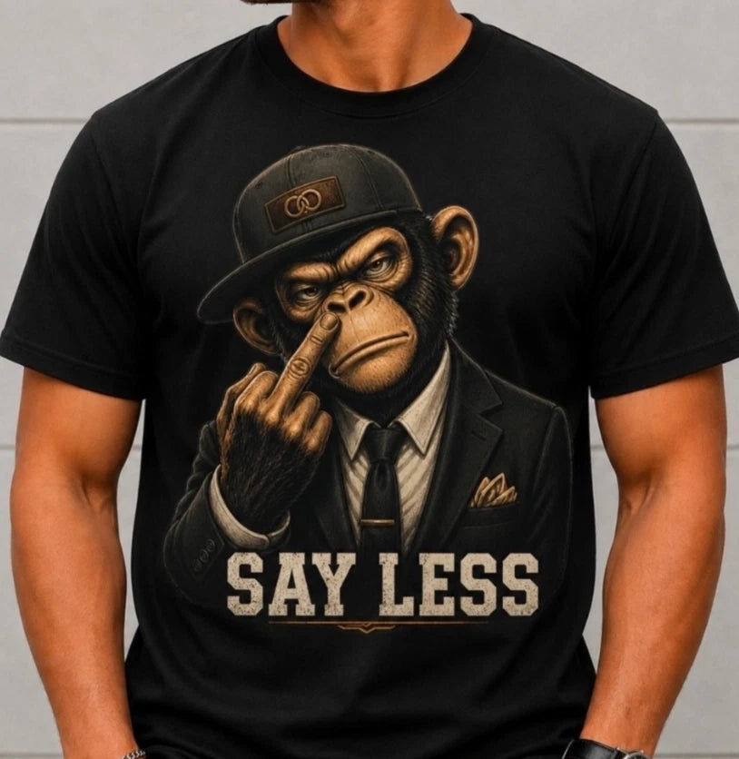 Men's Graphic T-Shirt Black Monkey in Suit Say Less Dapper Ape Streetwear