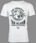 $69 TRUE RELIGION White REAL DEAL BUDDHA Short Sleeve Designer Graphic T-shirt