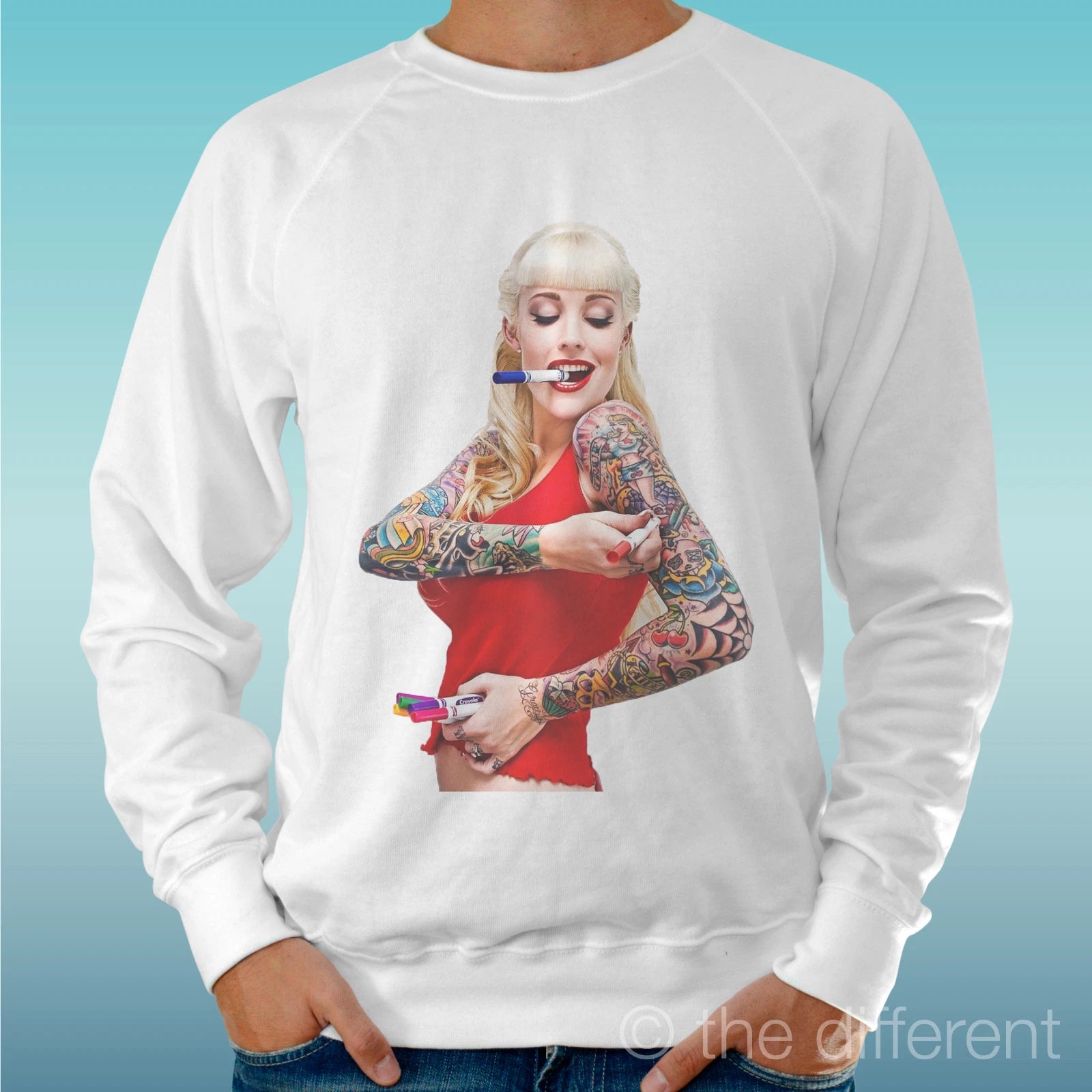 Felpa Man Light Sweater White " Sabina Kelley Tatuaggio " Road To Happiness