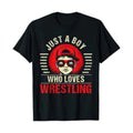 Just A Boy Who Loves Wrestling T-Shirt Funny Graphic Tee Mens Black Cotton UK
