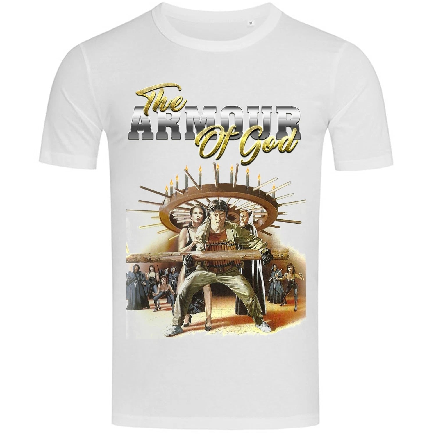 Mens Regular Fitedt T-Shirt Jackie Chan Film The Armour Of God  White T-Shirt