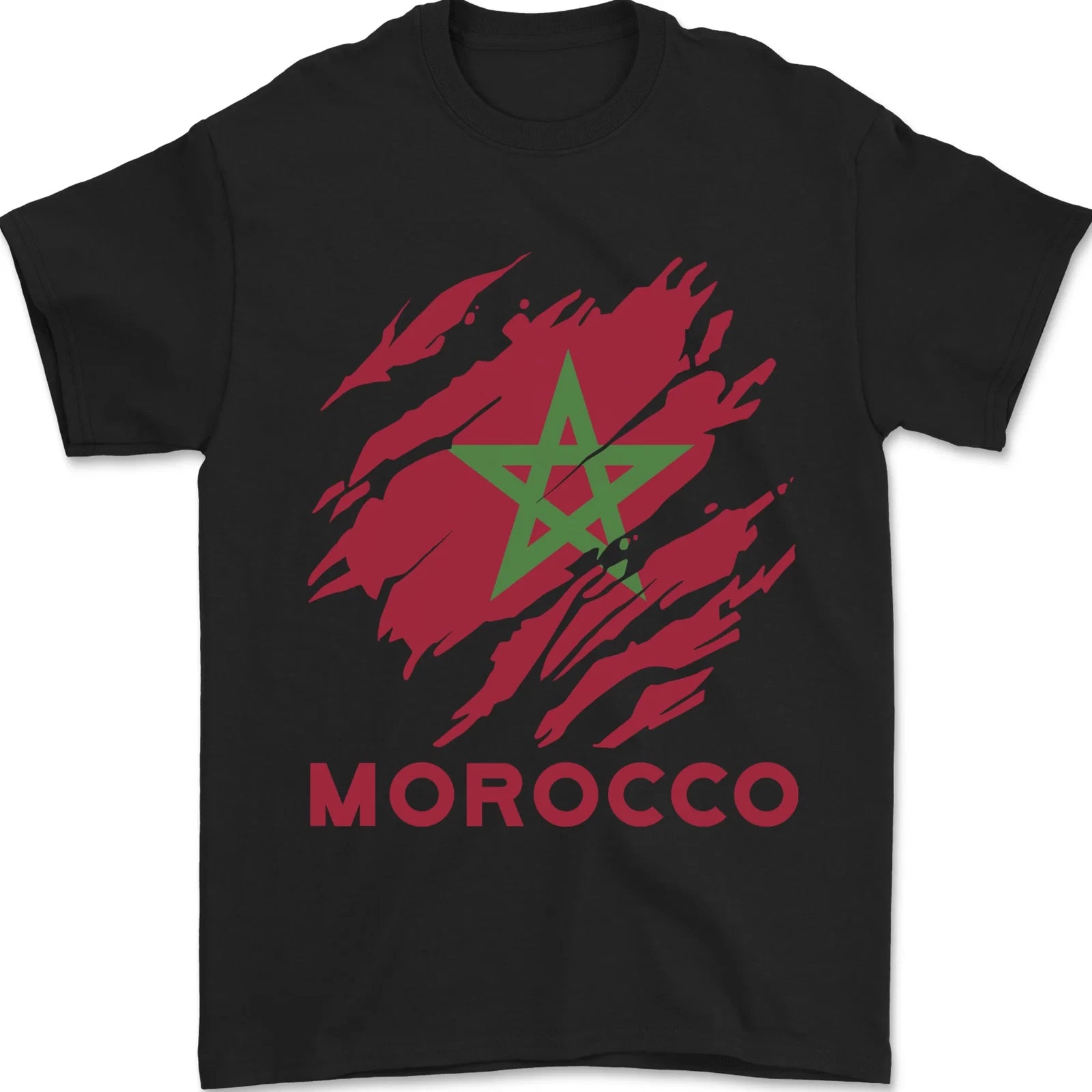 Morocco Ripped Flag Mens T-Shirt 100% Cotton