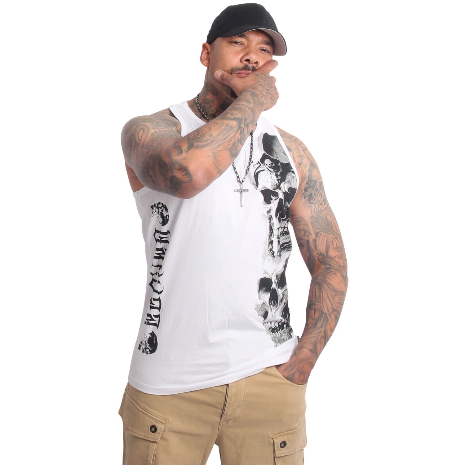 New Yakuza Men's Mouth Slim Racer Tank Top Shirt - White