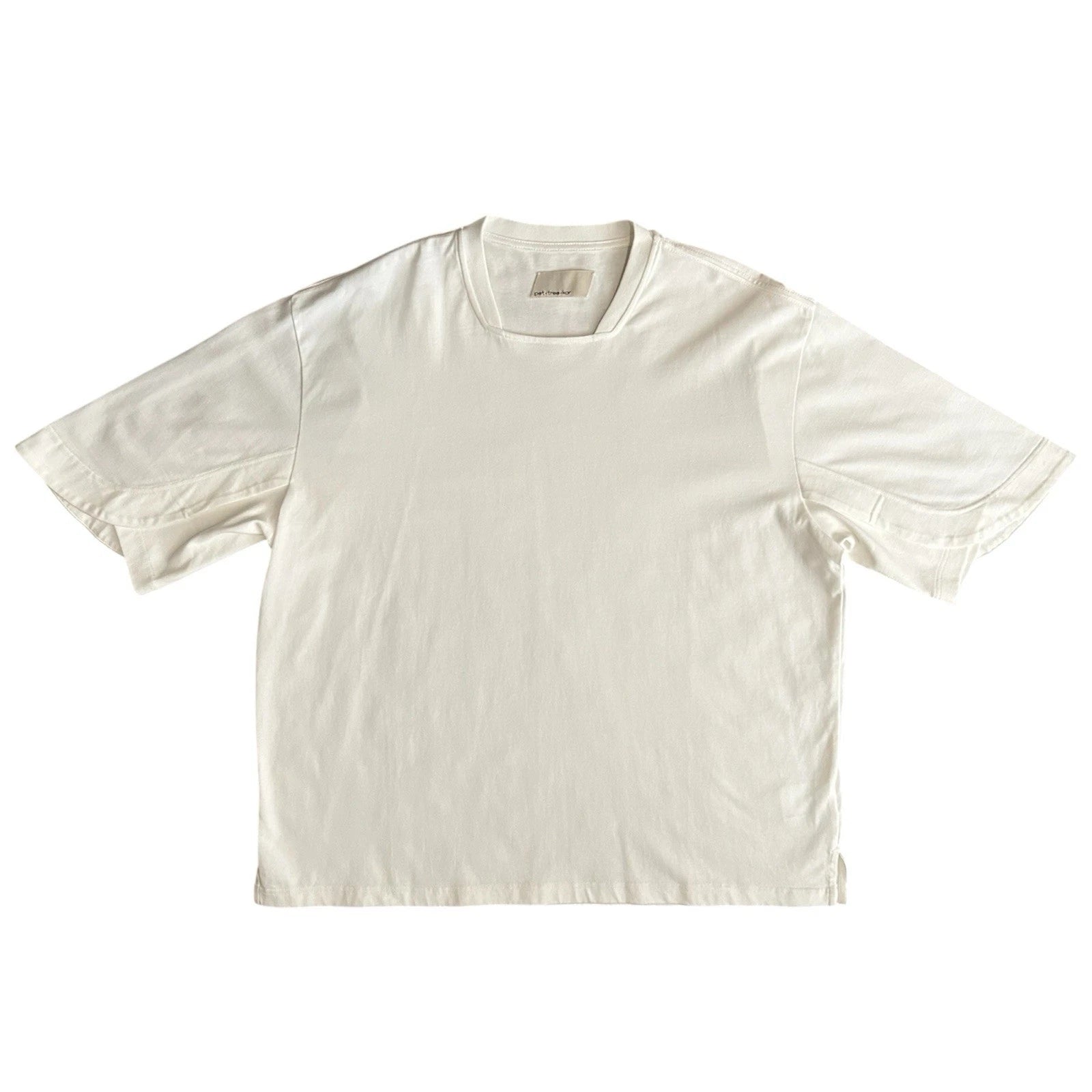 pet-tree-kor White Boxy Oversized Cotton T-Shirt Urban Modern Streetwear Sz 48/L