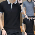 Men's Polyester Spandex Short Sleeve T-Shirt Slim Fit Ribbed Turn Down Collar