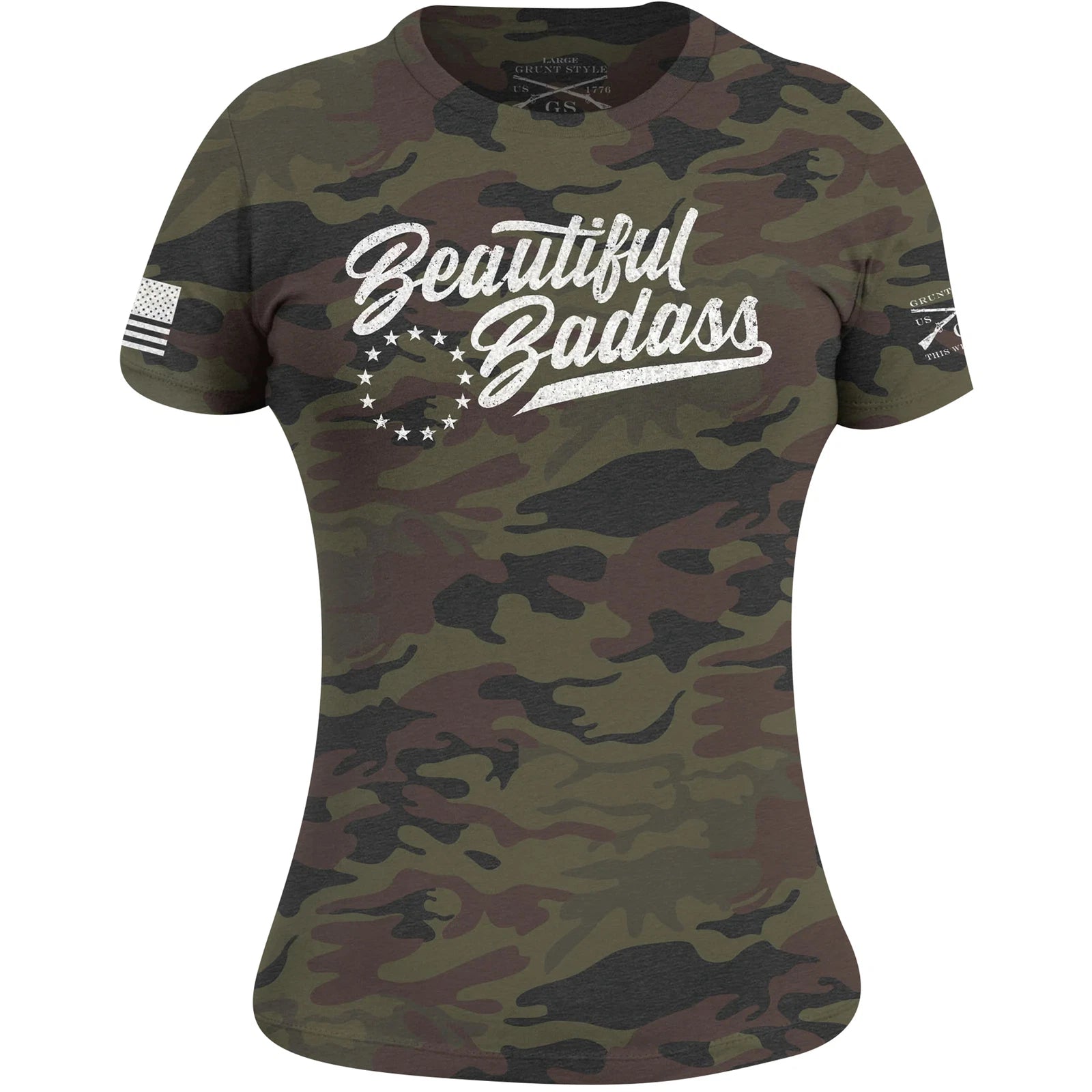 Grunt Style Women's Beautiful Badass T-Shirt - Woodland Camo