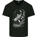 Carp Fish on a Line Fishing Fisherman Mens V-Neck Cotton T-Shirt