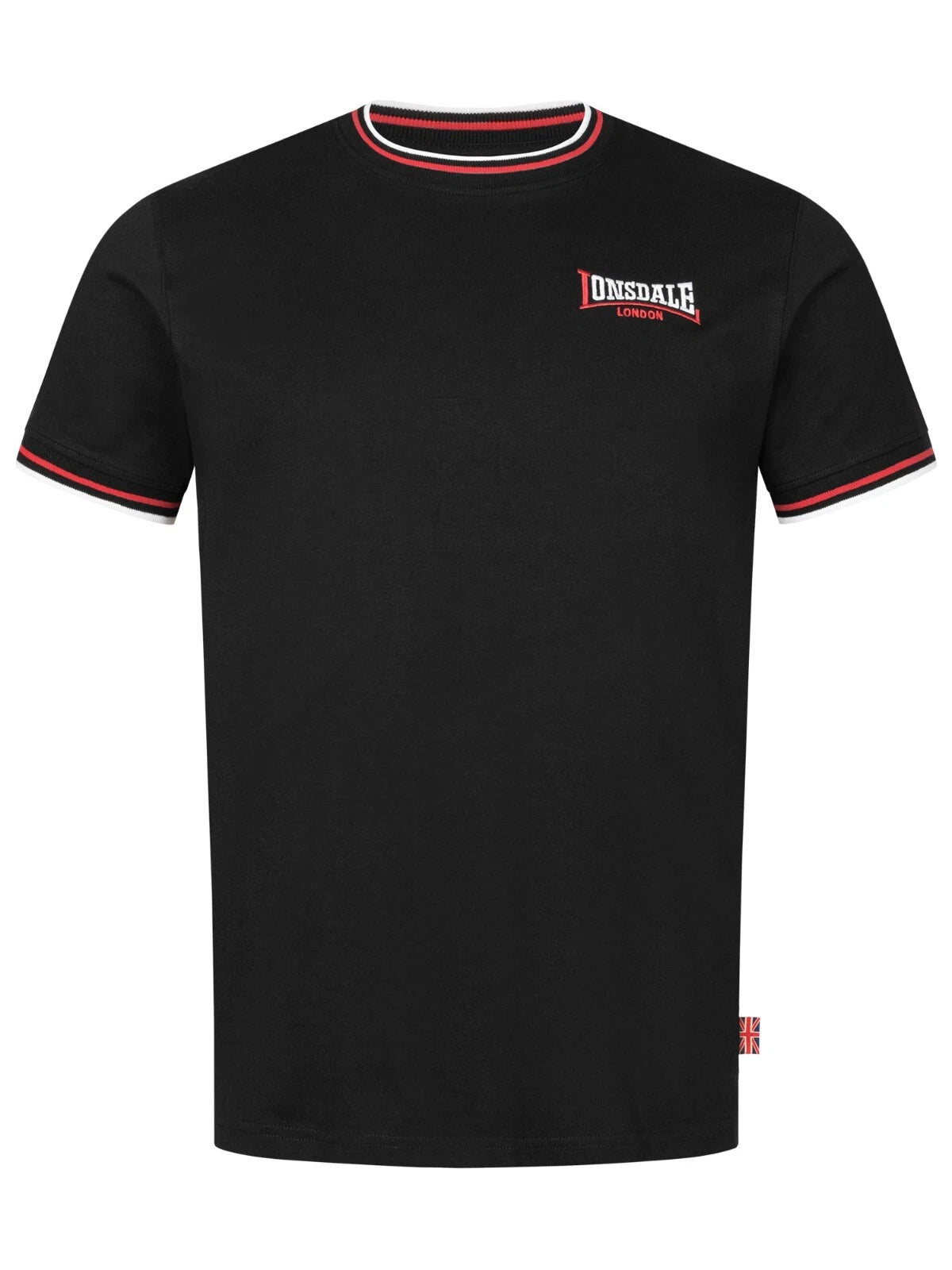 Lonsdale T-Shirt Premium Black Red White Embroidered Logo 100% Cotton Slim Fit
