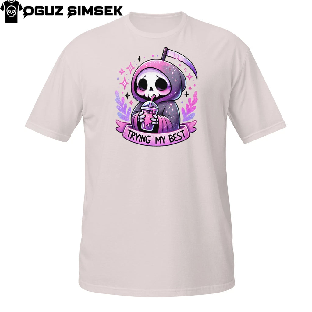 Trying My Best Grim Reaper T-Shirt | Cute Pastel Skeleton Dark Humor Tee